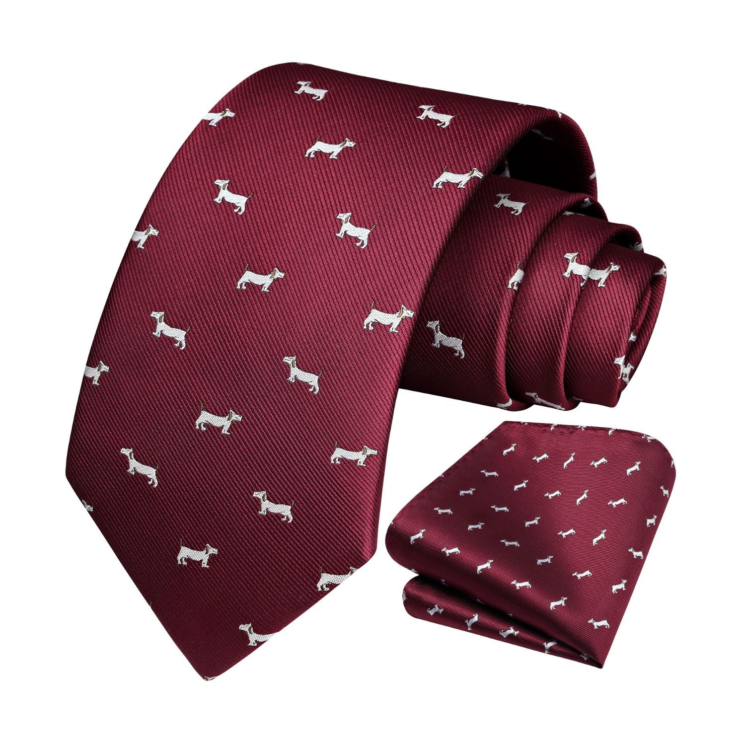 Bulldog Tie Handkerchief Set - BURGUNDY