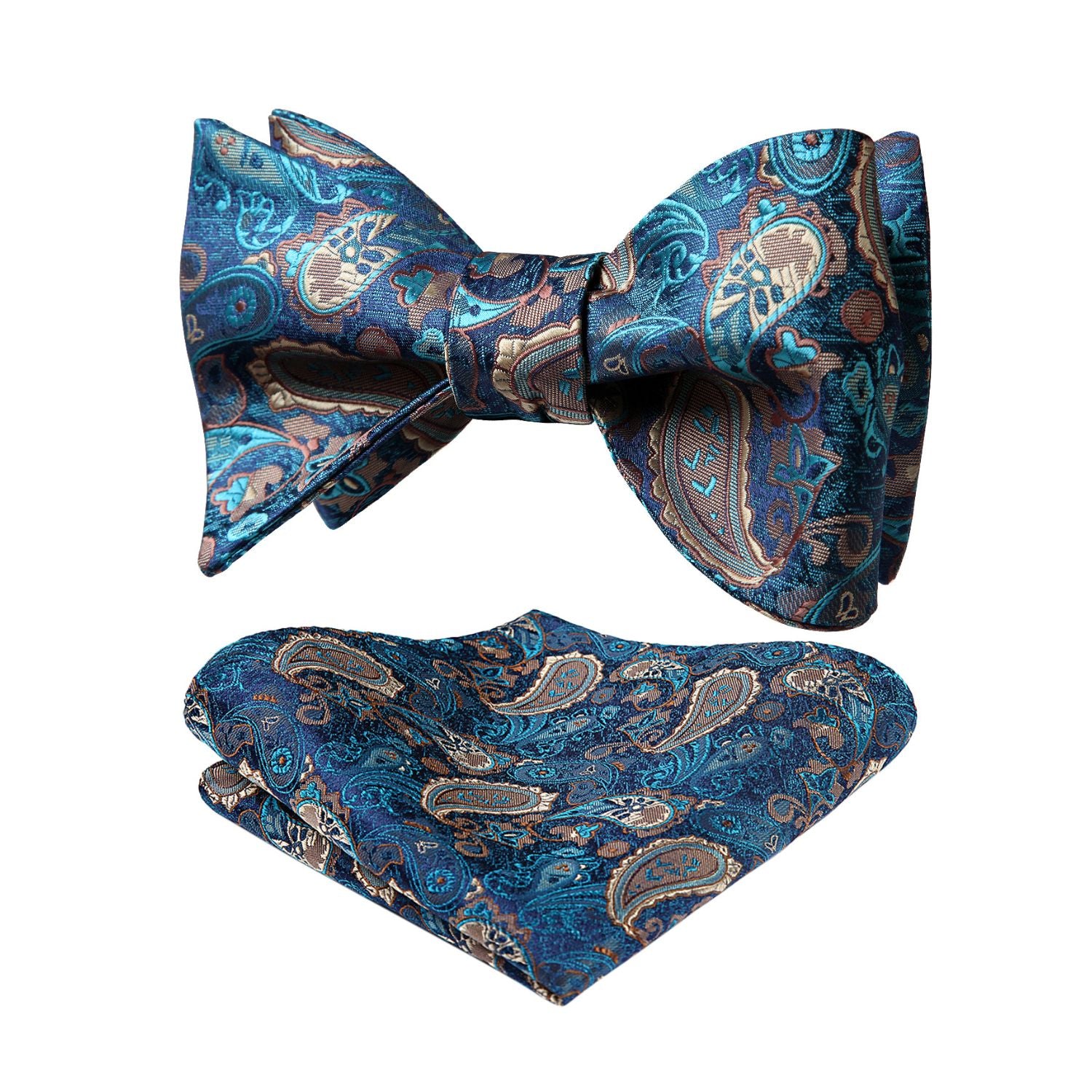 Paisley Bow Tie & Pocket Square - E-AQUA/BROWN