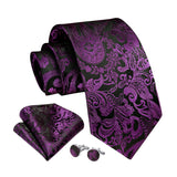 Paisley Tie Handkerchief Cufflinks - A-PURPLE 