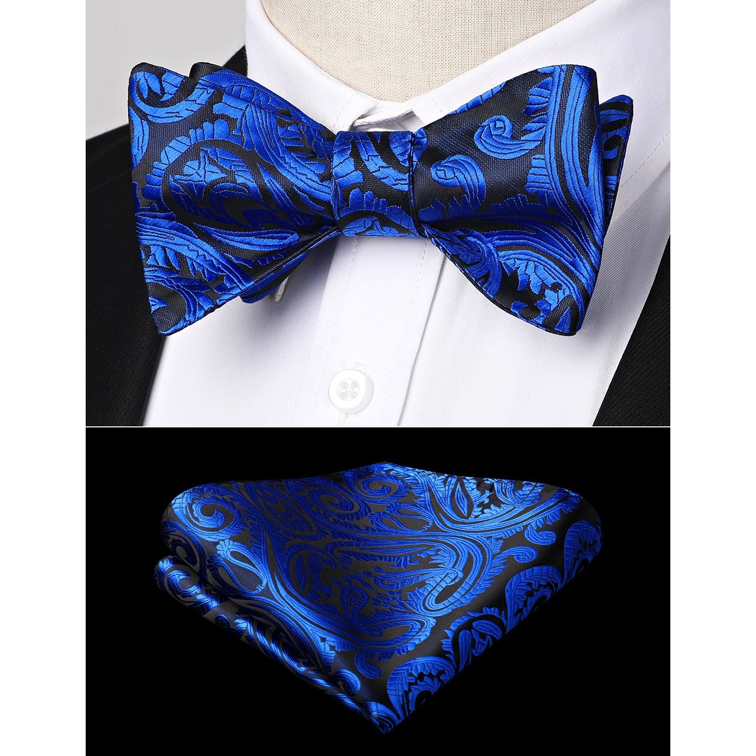 Paisley Bow Tie & Pocket Square - ROYAL BLUE-4
