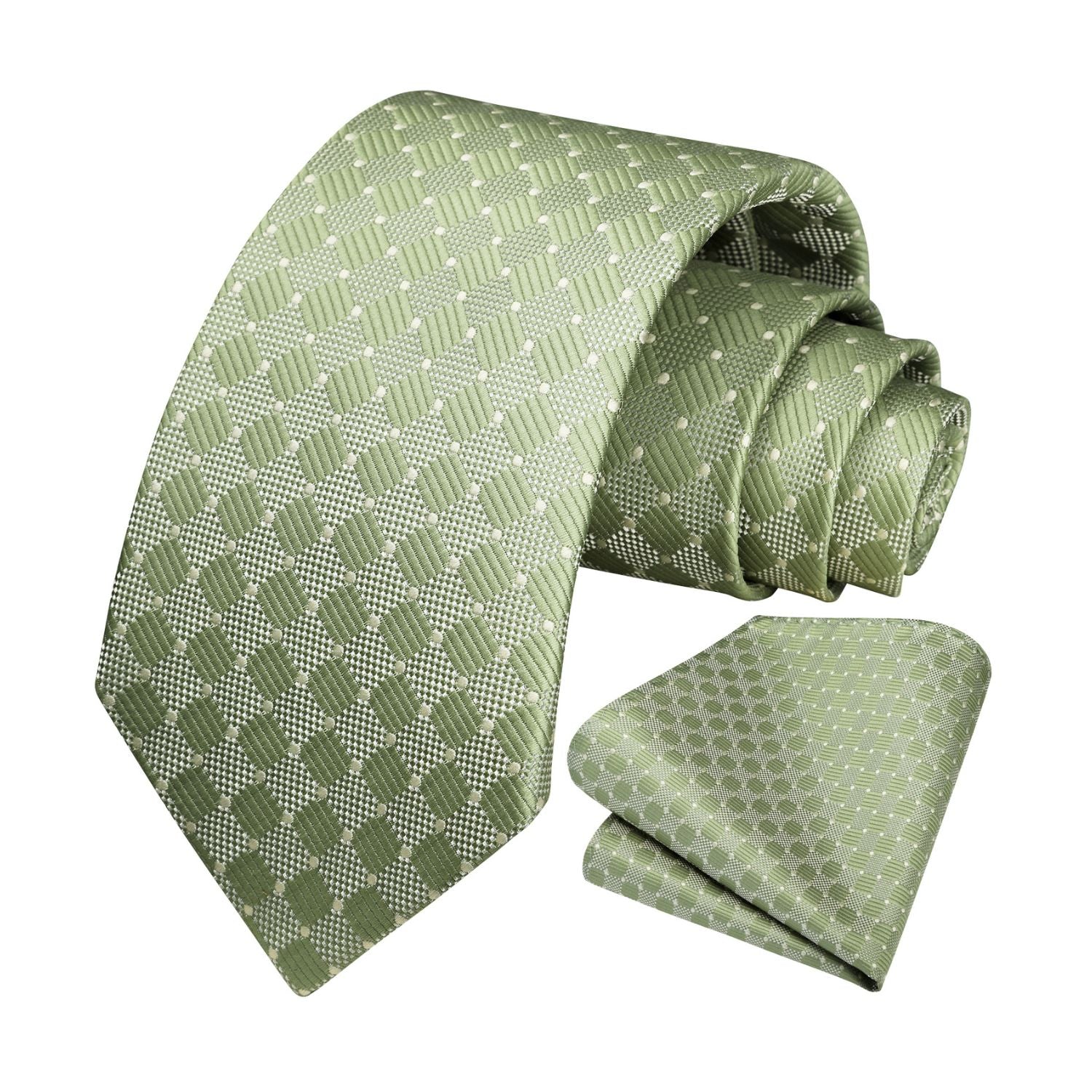 Plaid Tie Handkerchief Set - SAGE GREEN