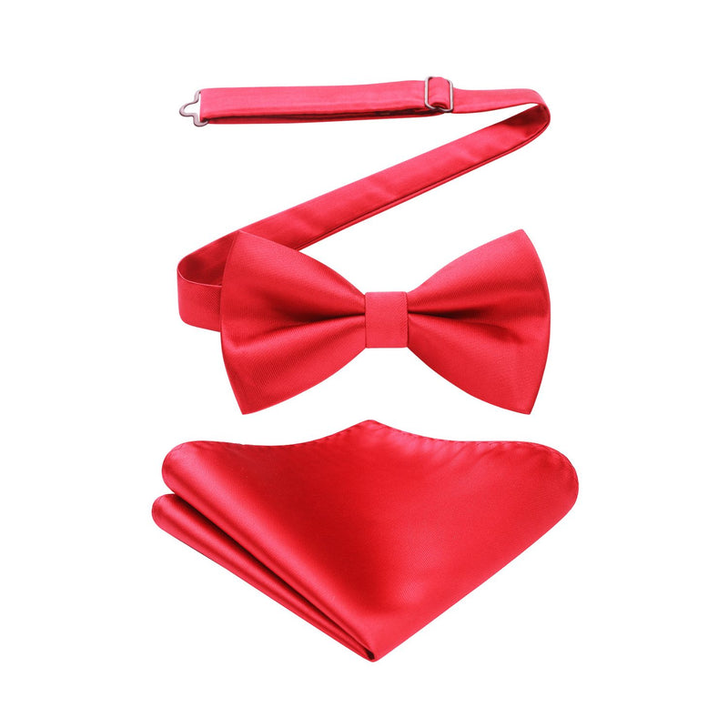 Solid Pre-Tied Bow Tie & Pocket Square - RED 1 