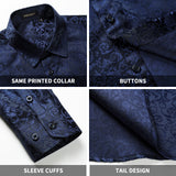 Floral Satin Dress Shirt - 04-NAVY BLUE 