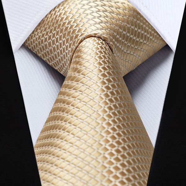 Plaid Tie Handkerchief Set - C8-CHAMPAGNE