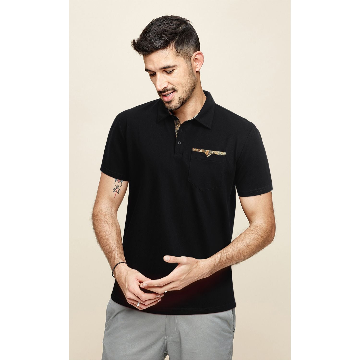 Polo Shirts Short Sleeve with Pocket - A4-BLACK2