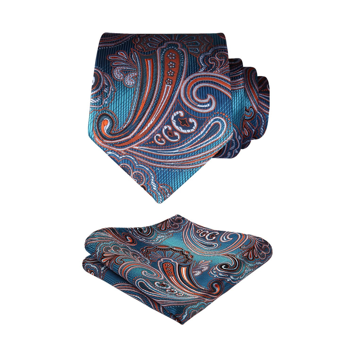 Paisley Tie Handkerchief Set - AQUA/ORANGE