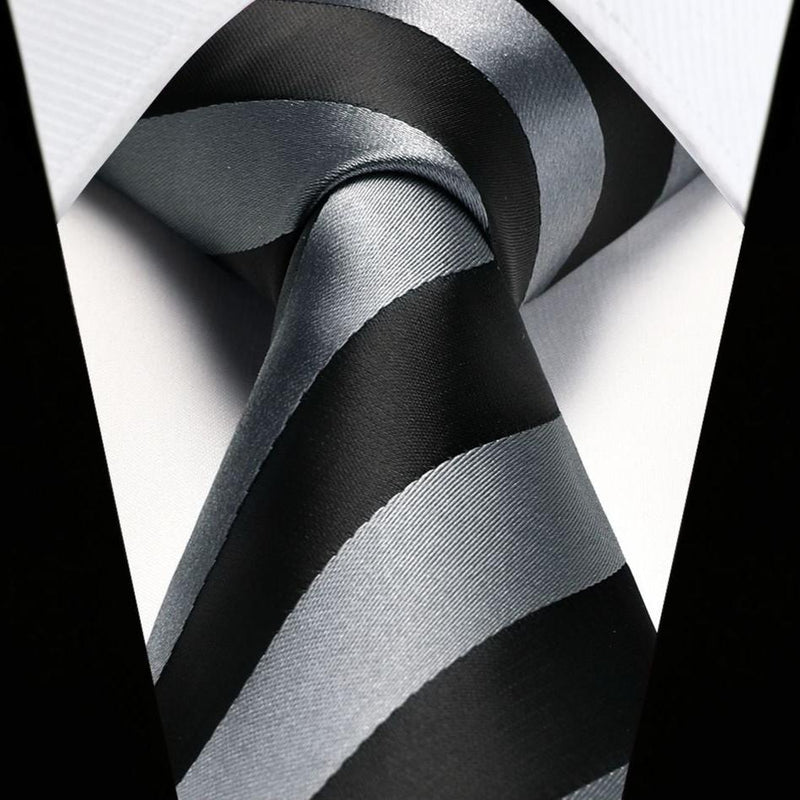 Stripe Tie Handkerchief Set - GRAY/BLACK 