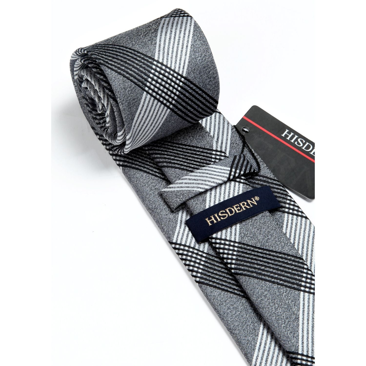 Plaid Tie Handkerchief Set - D-GRAY