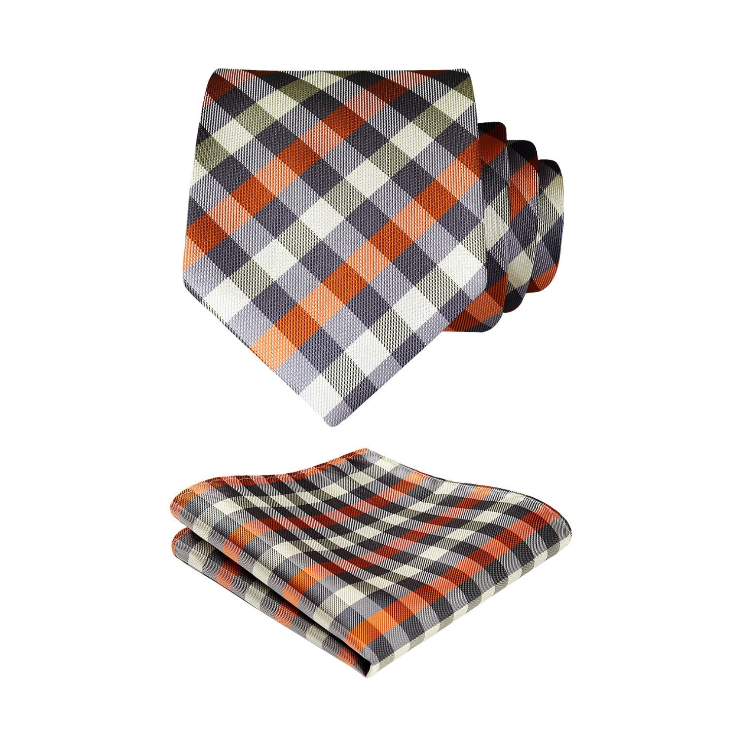 Plaid Tie Handkerchief Set - B8-ORANGE
