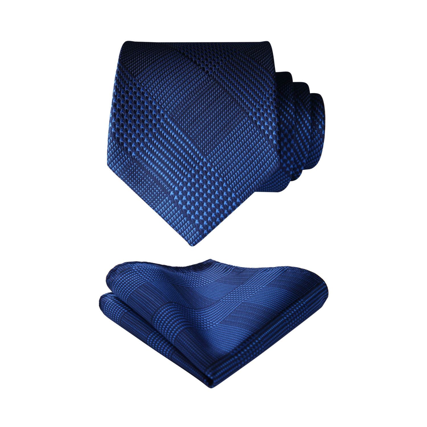 Houndstooth Tie Handkerchief Set - A-12 BLUE/NAVY BLUE