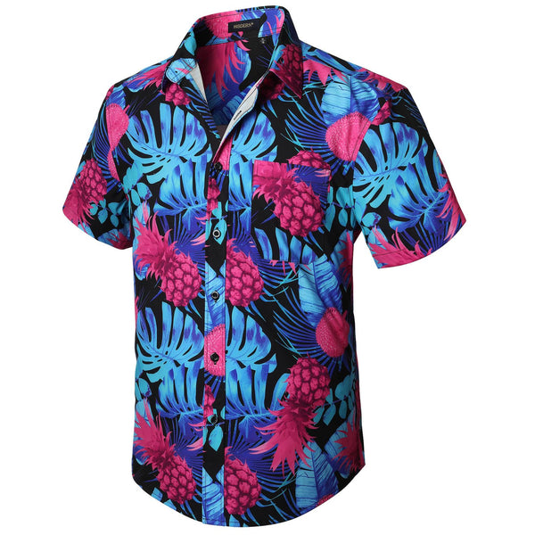 Summer Hawaiian Shirts with Pocket - 06-PURPLE/NAVY/BLACK