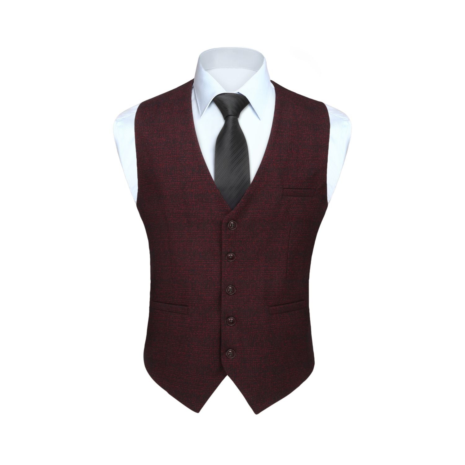 Plaid Slim Vest - A8-BURGUNDY