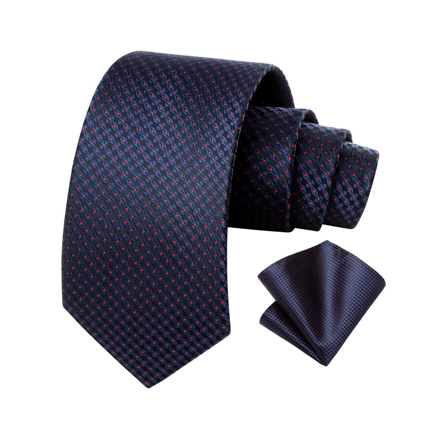 Houndstooth Tie Handkerchief Set - BLUE/RED