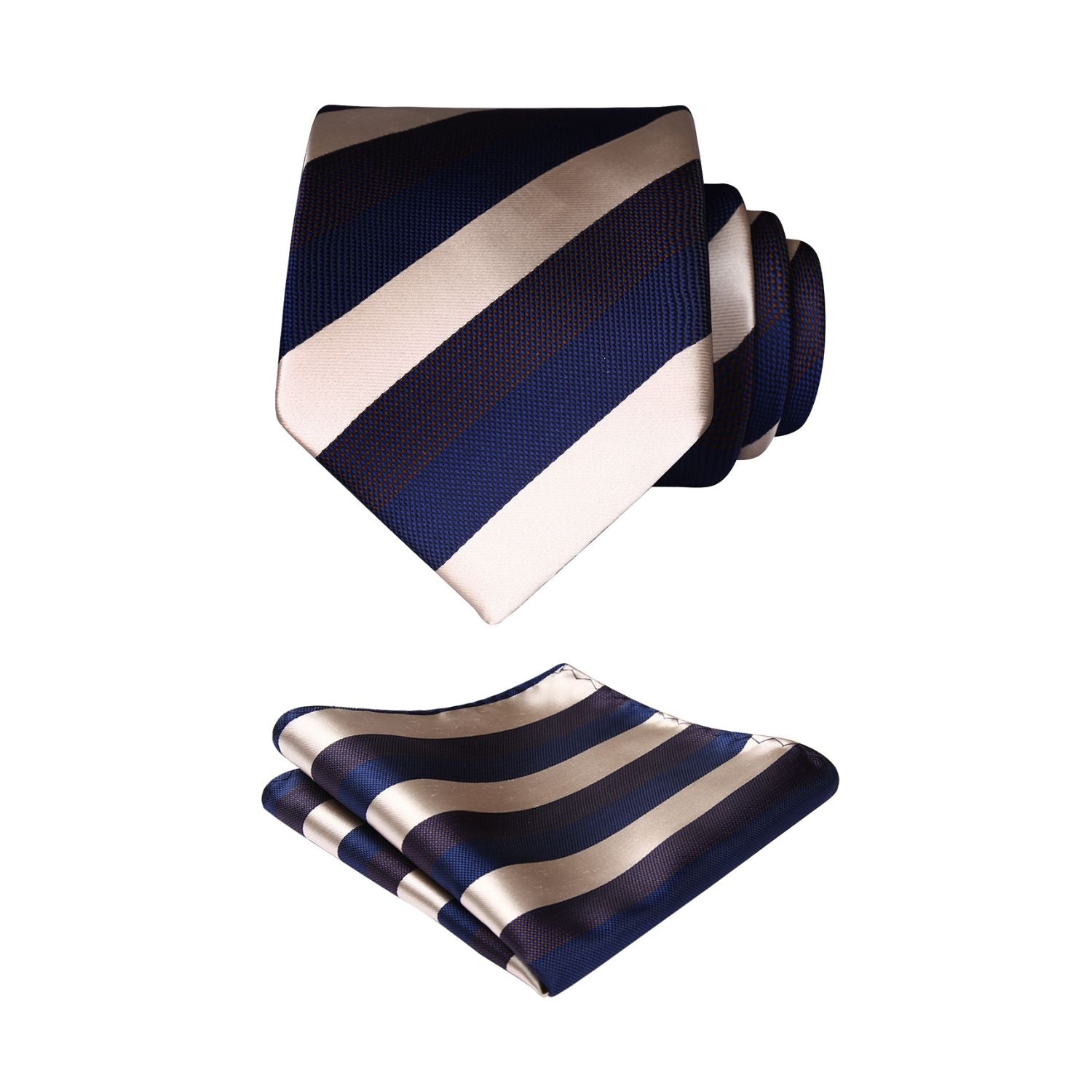 Stripe Tie Handkerchief Set - 06-WHEAT/NAVY BLUE