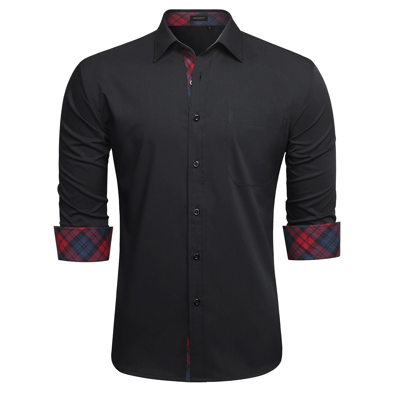 Casual Formal Shirt with Pocket - 04-BLACK/RED