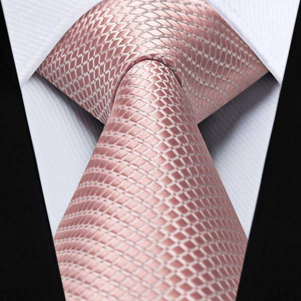 Plaid Tie Handkerchief Set - C7-PINK