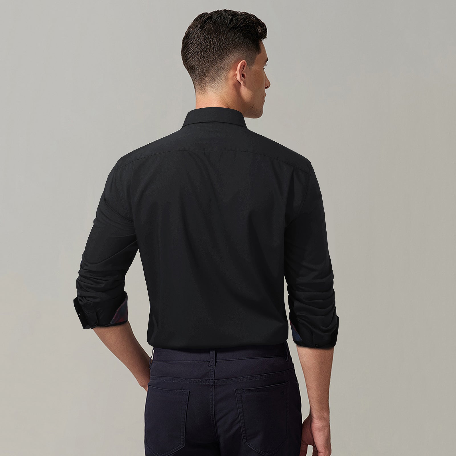 Casual Formal Shirt with Pocket - 04-BLACK/RED