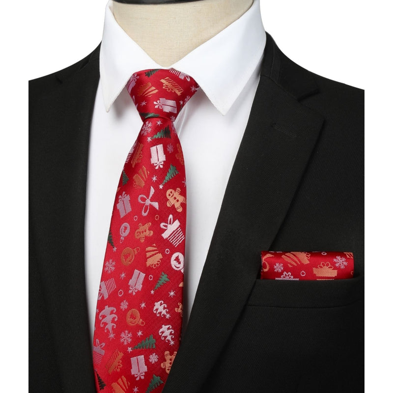 Christmas Tie Handkerchief Set - RED