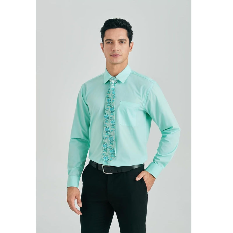 Men's Shirt with Tie Handkerchief Set - GREEN3/FLORAL