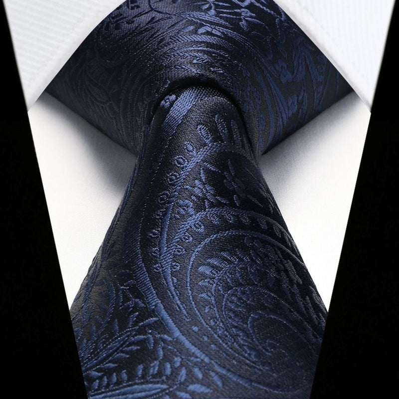 Paisley Tie Handkerchief Set - NAVY BLUE 