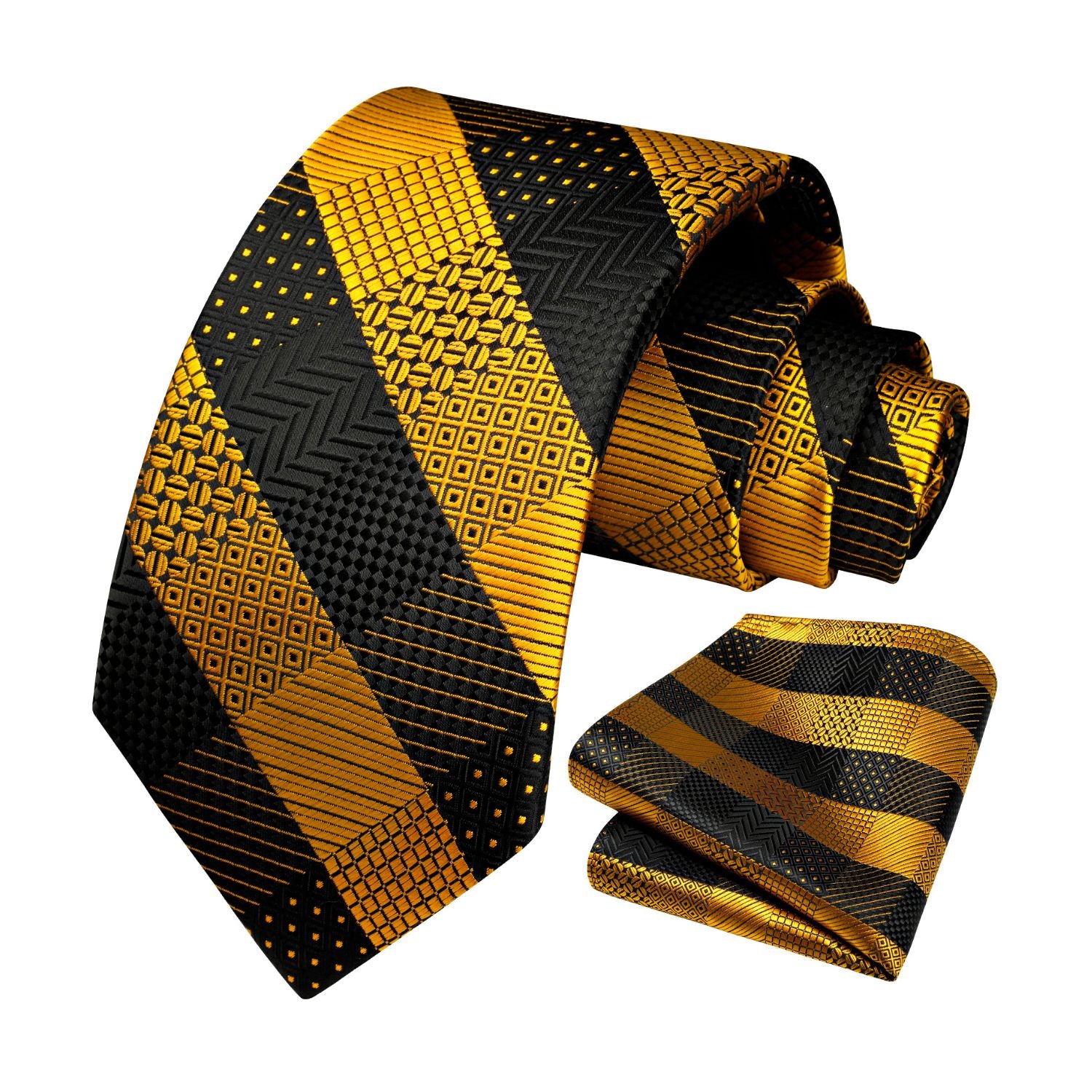 Plaid Tie Handkerchief Set - V- YELLOW-3