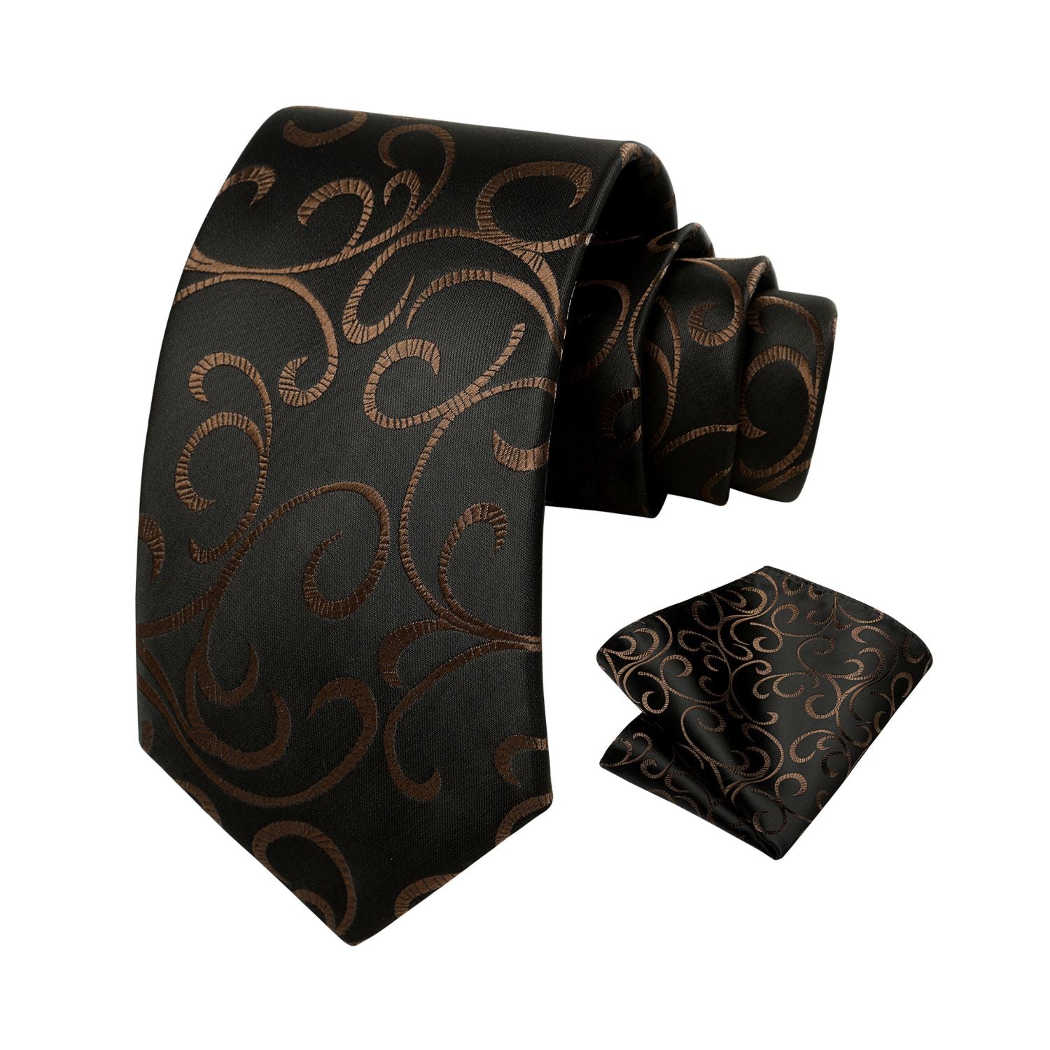 Paisley Tie Handkerchief Set - A25-BLACK/BROWN