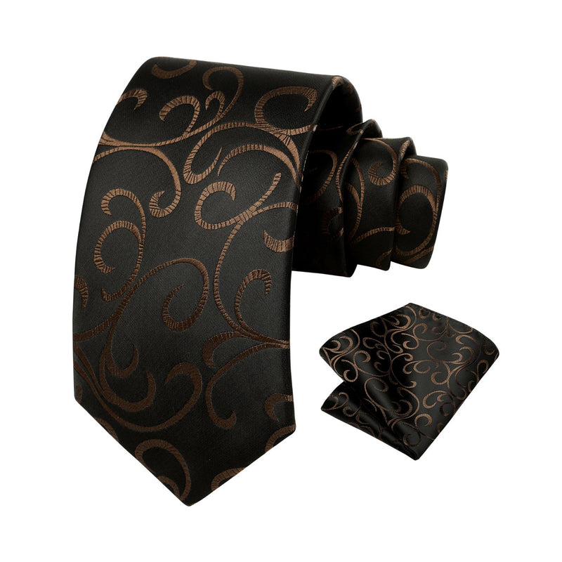 Paisley Tie Handkerchief Set - A25-BLACK/BROWN 