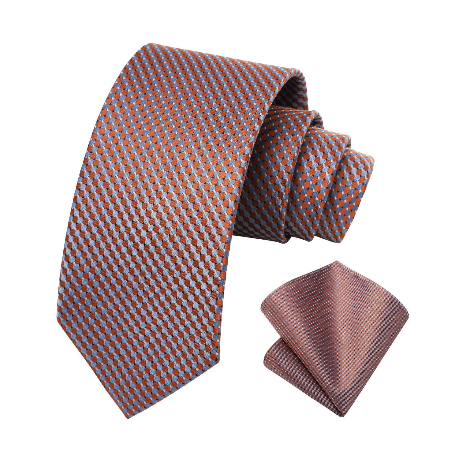 Houndstooth Tie Handkerchief Set - RED/ORANGE
