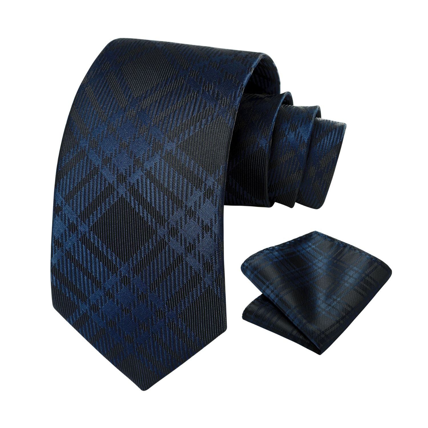 Plaid Tie Handkerchief Set - NAVY BLUE/BRWON