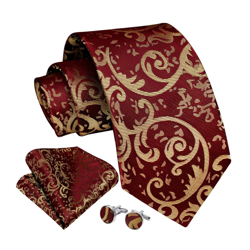 Paisley Tie Handkerchief Set - BURGUNDY/GOLD