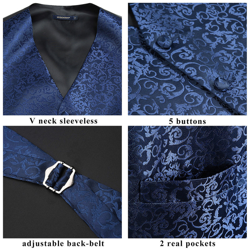 Paisley Vest Tie Handkerchief Set - NAVY BLUE