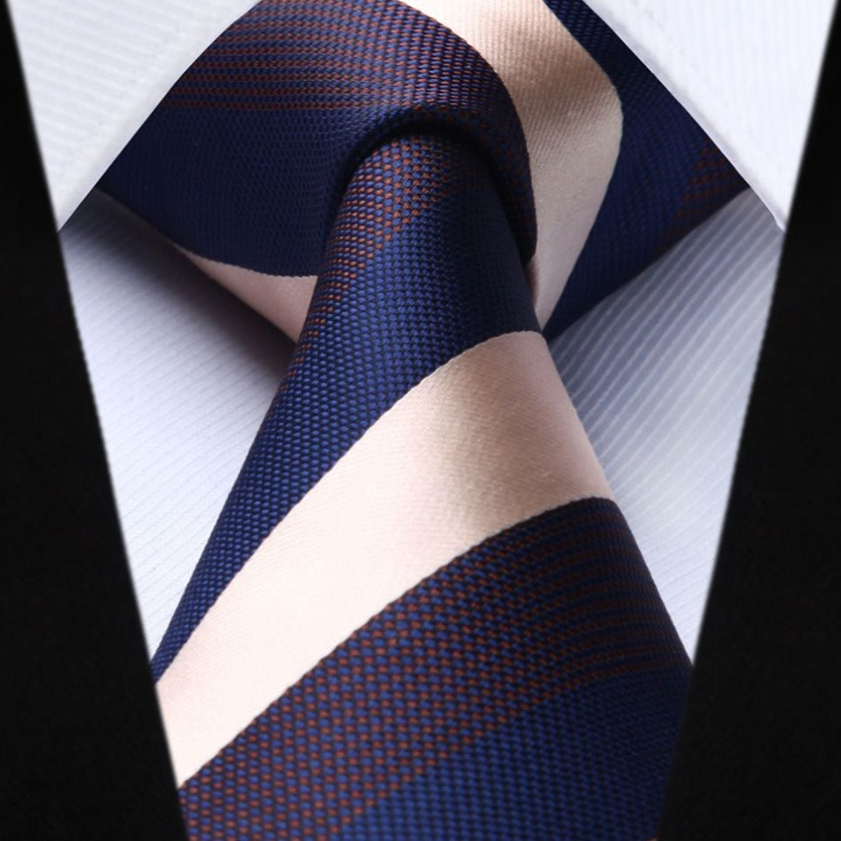 Stripe Tie Handkerchief Set - 06-WHEAT/NAVY BLUE