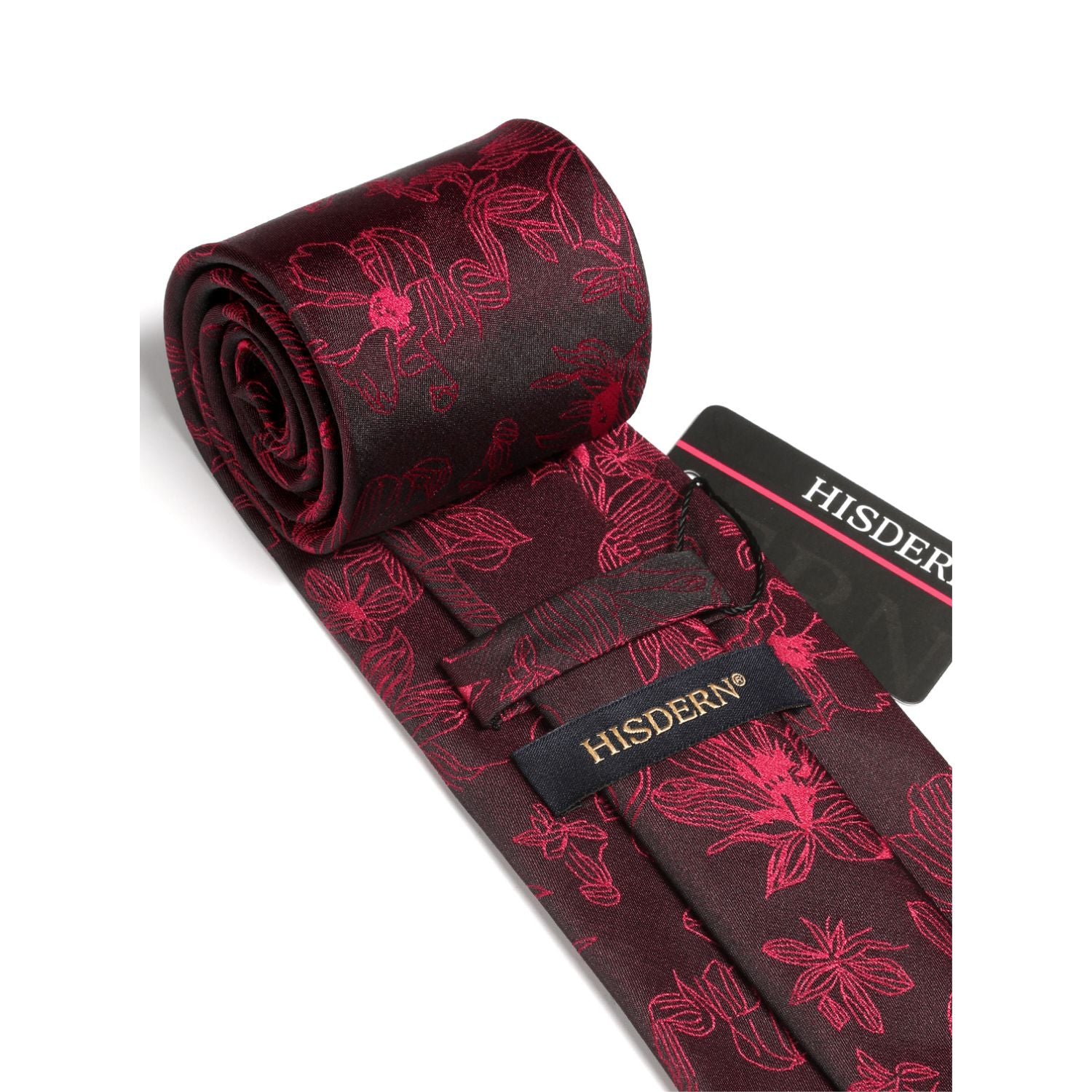 Floral Tie Handkerchief Set - A34-BLACK/RED