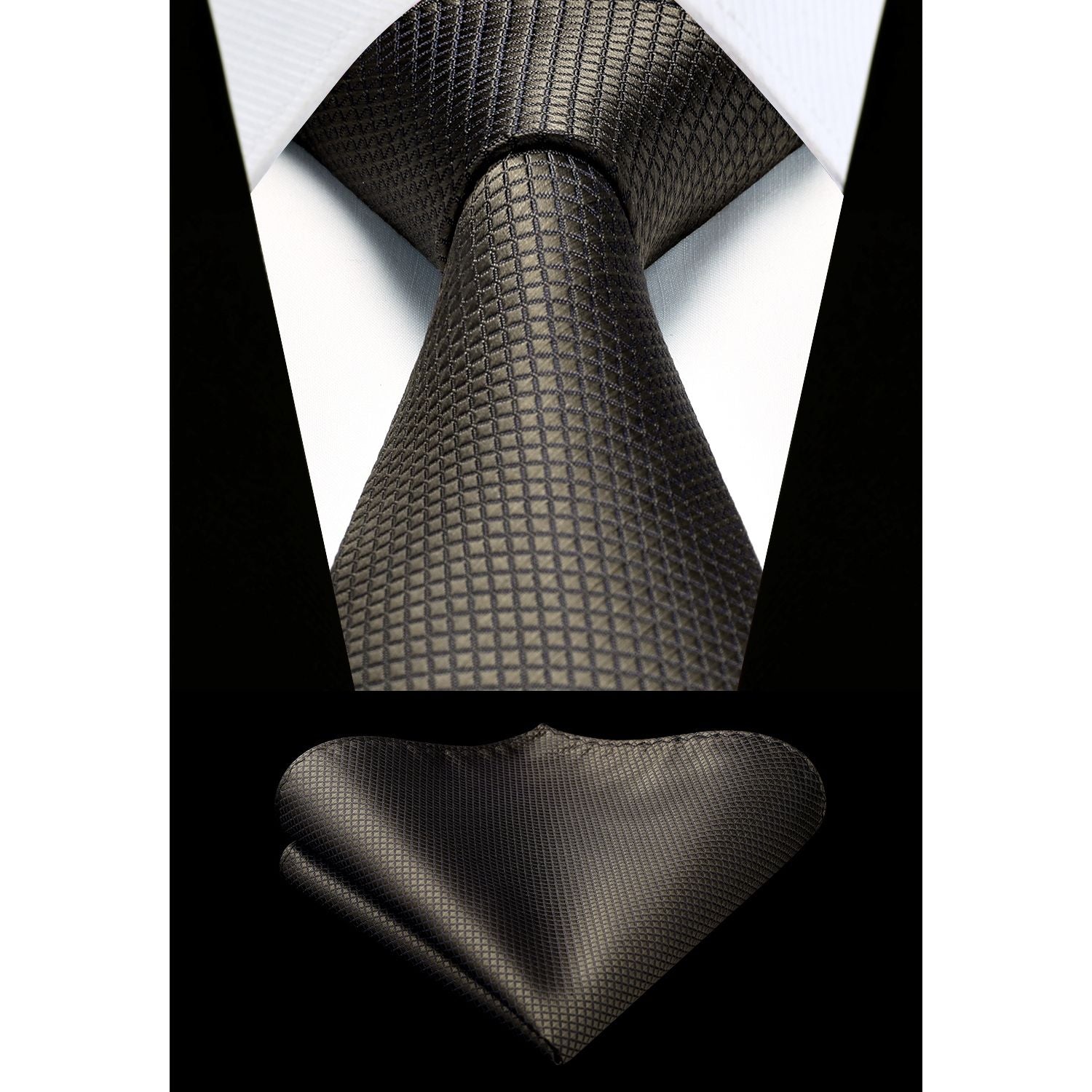 Plaid Tie Handkerchief Set - BROWN-3