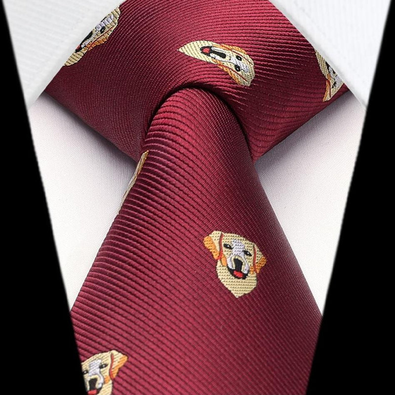 Golden Retriever Tie Handkerchief Set - BRUGUNDY-1 