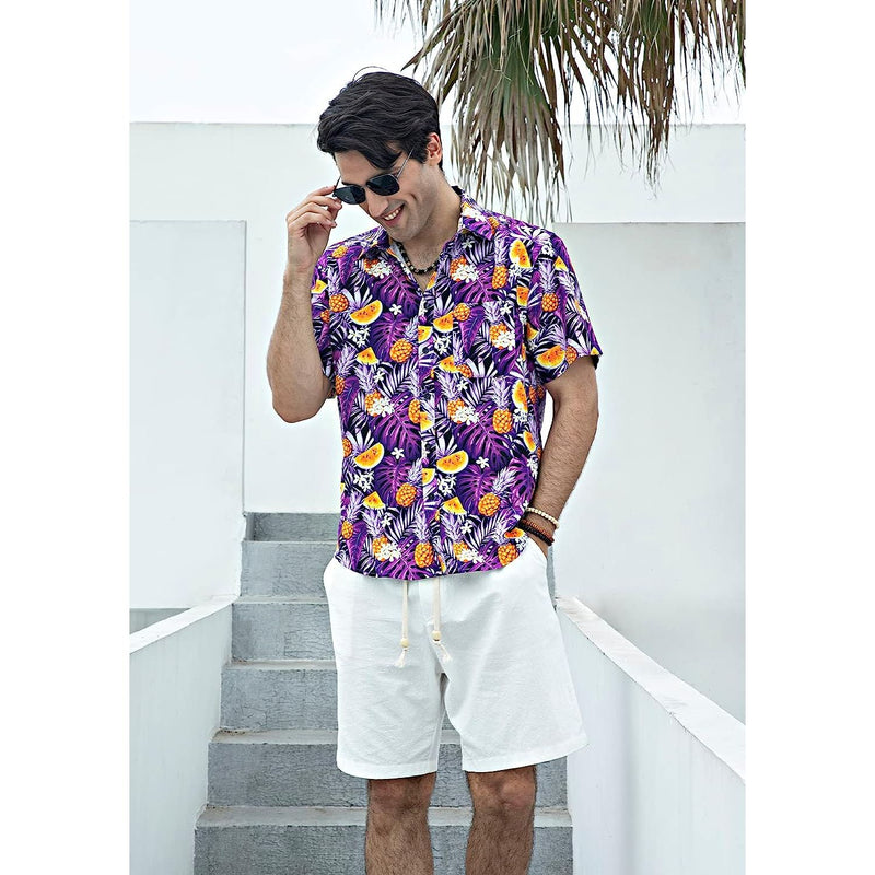 Hawaiian Tropical Shirts with Pocket - Z2-PURPLE