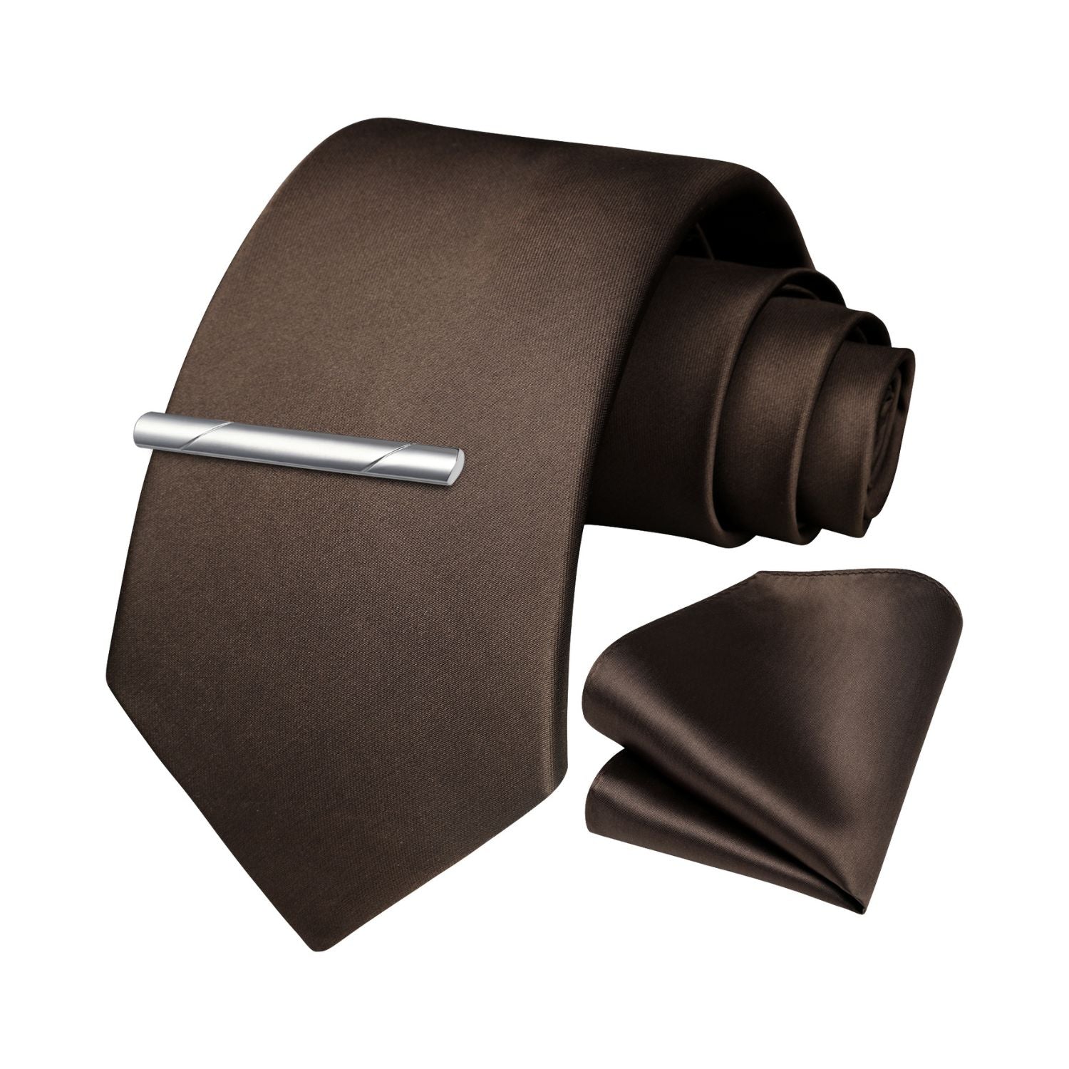 Solid Tie Handkerchief Clip - DARK BROWN-1