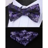 Floral Pre-Tied Bow Tie & Pocket Square - D-PURPLE 6 