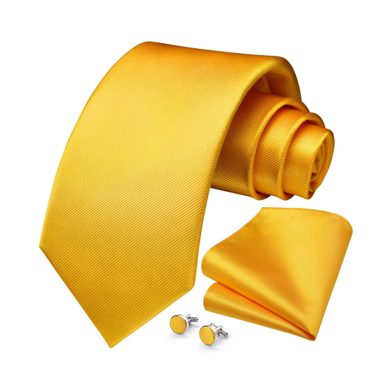 Solid Tie Handkerchief Cufflinks - YELLOW 