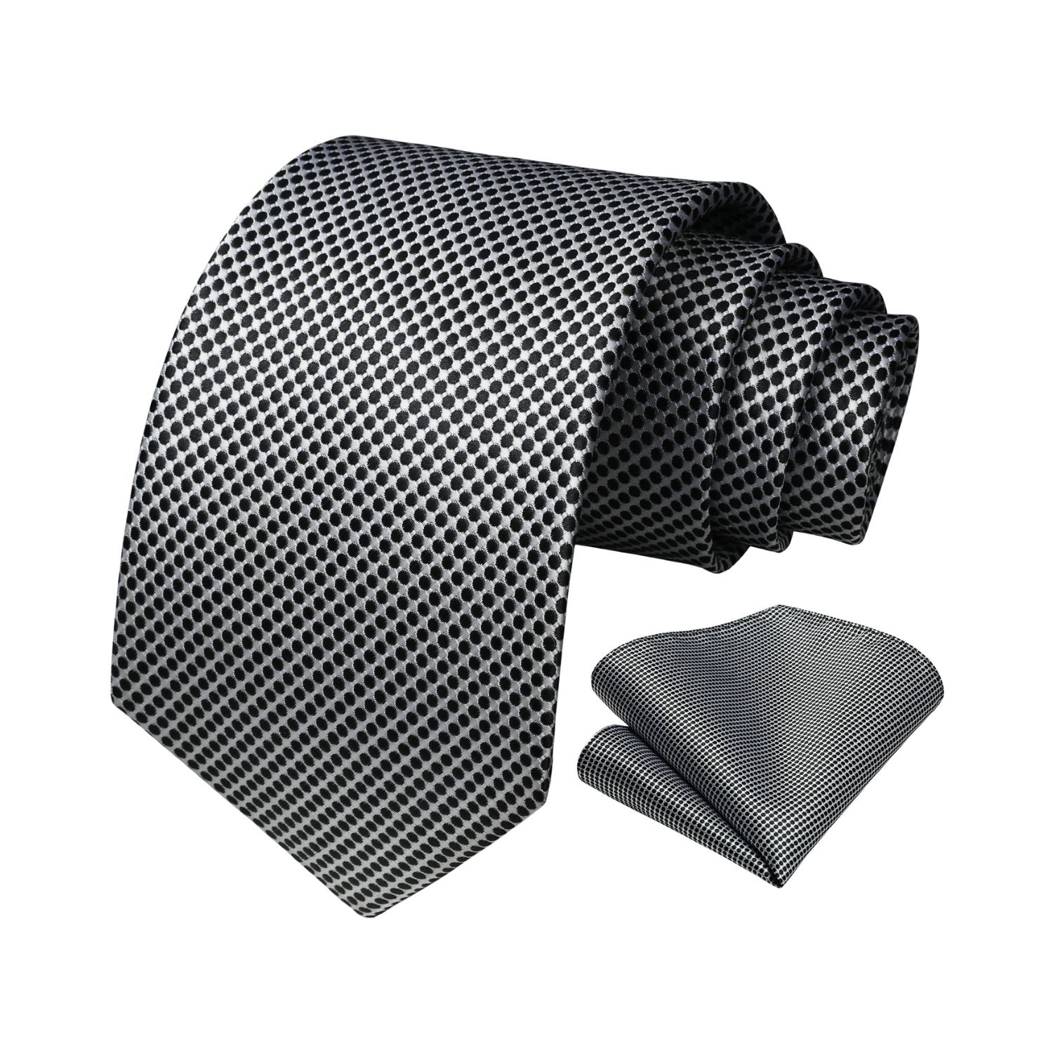 Polka Dot Tie Handkerchief Set - B2-SILVER/BLACK