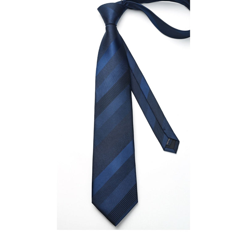 Stripe Tie Handkerchief Set - BLUE 