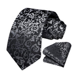 Floral Tie Handkerchief Set - SILVER 