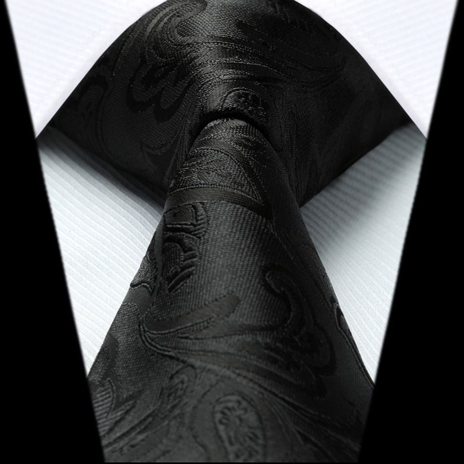 Floral 3.4 inch Tie Handkerchief Set - 10-BLACK