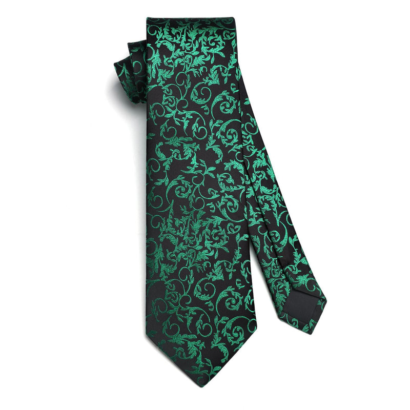 Floral Tie Handkerchief Cufflinks - GREEN-3 