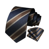 Stripe Tie Handkerchief Set - NAVY/GOLD A01 