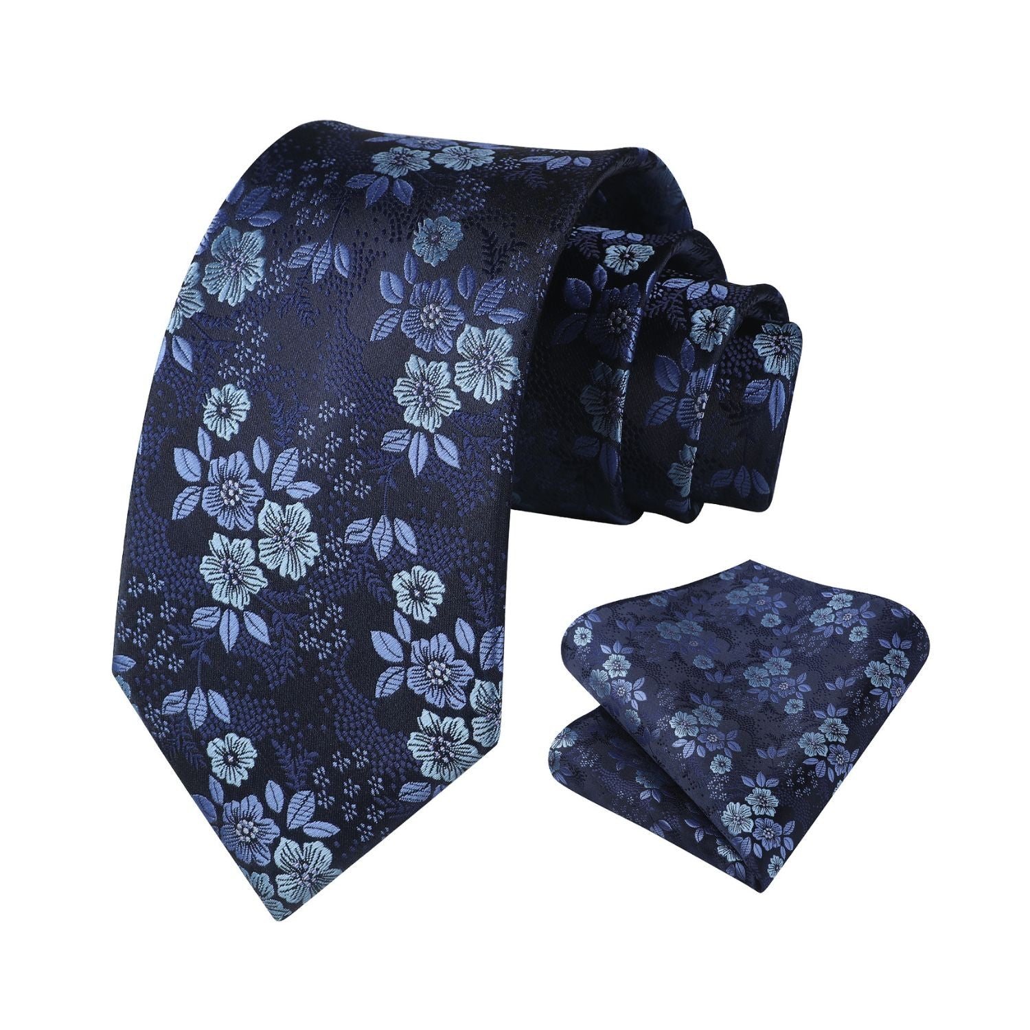 Floral Tie Handkerchief Set - BLUE