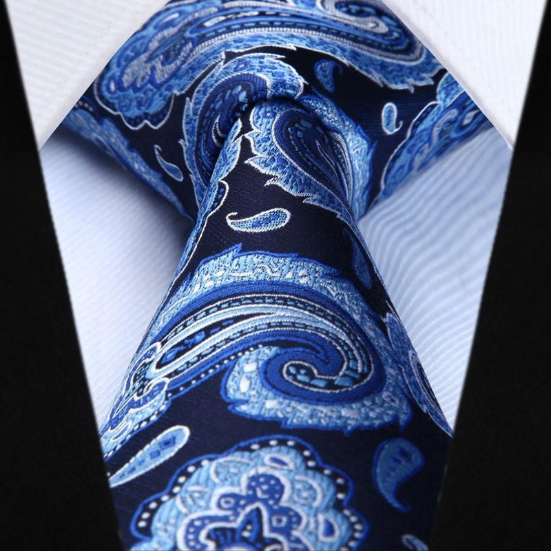 Paisley Tie Handkerchief Set - 01A-BLUE 