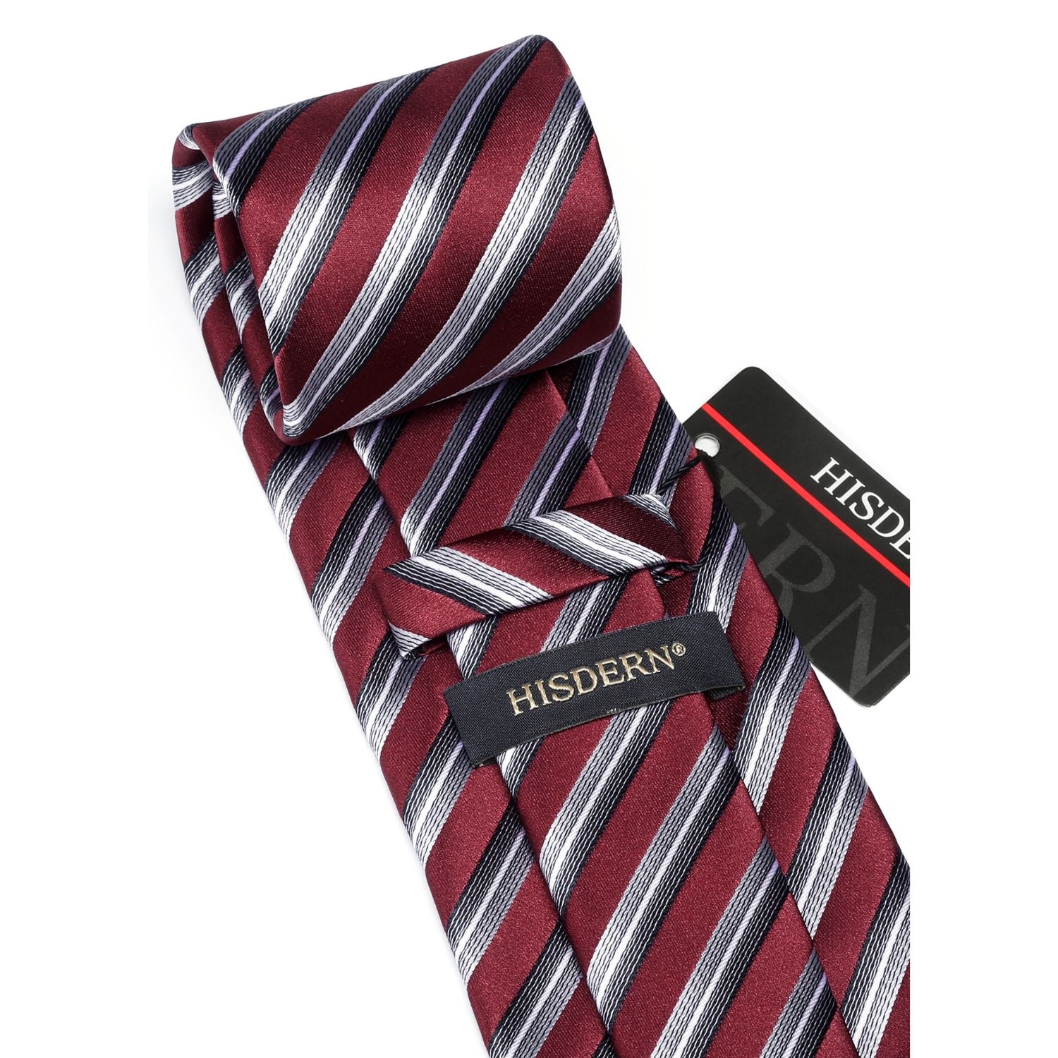 Stripe Tie Handkerchief Cufflinks - 02B-STRIPE-RED/GRAY