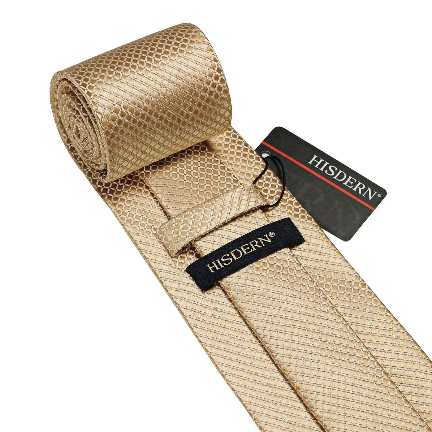 Plaid Tie Handkerchief Set - C8-CHAMPAGNE