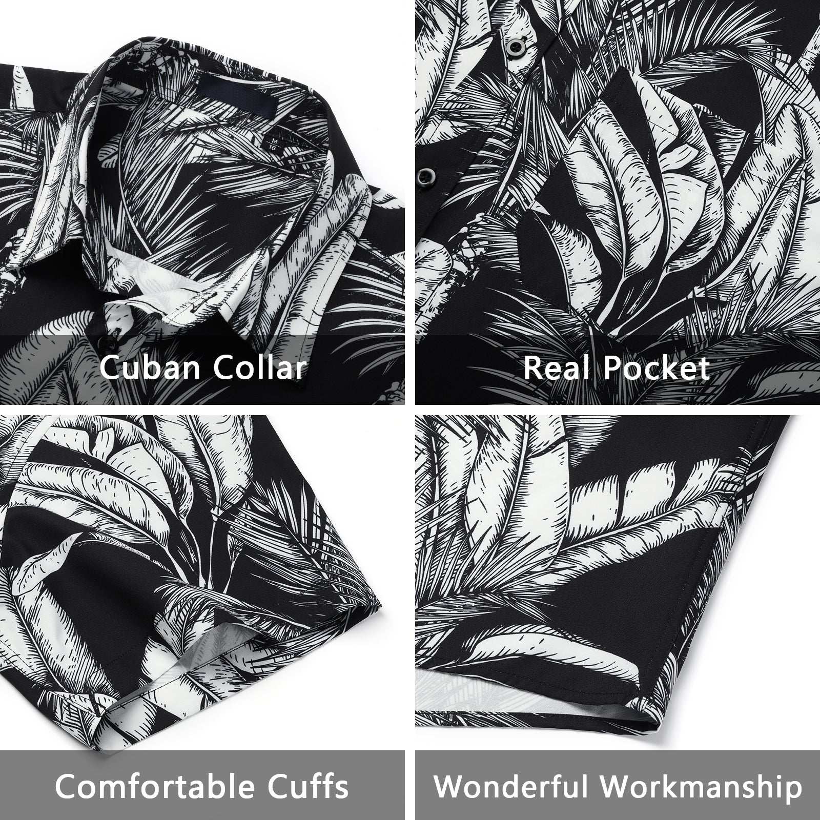 Summer Hawaiian Shirts with Pocket - 02-WHITE/BLACK